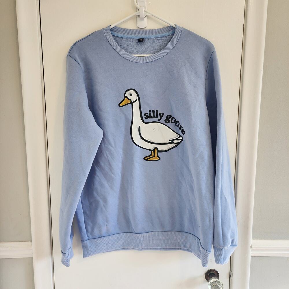 Women's Size Medium Sweatshirt Silly Goose Blue Top Funny Silly